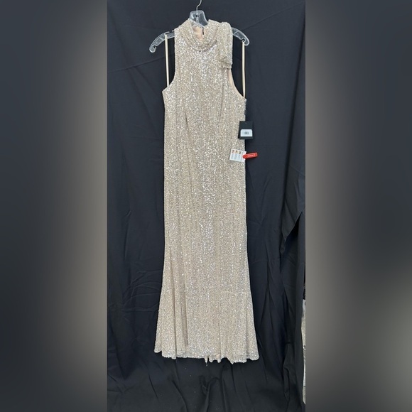 Mac Duggal 11280 SEQUINED SOFT TIE HALTER NECK COLUMN GOWN - Picture 4 of 7